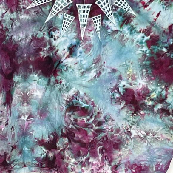 handmade tie dyed men's short sleeve camp shirt blue purple star sunburst - Picture 10 of 10